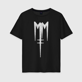 Женская футболка хлопок Oversize с принтом Marilyn Manson (лого из меха) в Белгороде, 100% хлопок | свободный крой, круглый ворот, спущенный рукав, длина до линии бедер
 | manson | marilyn | marilyn manson | лого | мех