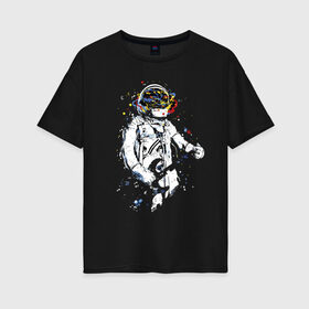 Женская футболка хлопок Oversize с принтом Cosmosrock в Белгороде, 100% хлопок | свободный крой, круглый ворот, спущенный рукав, длина до линии бедер
 | astronaut | cosmonaut | cosmos | guitar | music | rock | solo | space | star | астронавт | гитара | звезда | космонавт | космос | музыка | солист