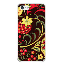 Чехол для iPhone 5/5S матовый с принтом Хохлома в Белгороде, Силикон | Область печати: задняя сторона чехла, без боковых панелей | арт | вектор | желтый | зеленый | золотой | красный | малина | народный рисунок | рисунок | хохлома | цветок | цветы | чёрный | ягода | ягоды