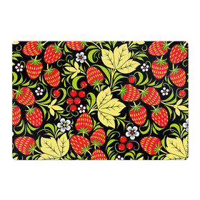 Магнитный плакат 3Х2 с принтом Хохлома в Белгороде, Полимерный материал с магнитным слоем | 6 деталей размером 9*9 см | арт | белый | вектор | желтый | зеленый | земляника | золотой | клубника | клюква | красный | народный рисунок | рисунок | хохлома | цветок | цветы | чёрный | ягода | ягоды