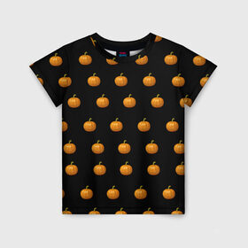 Детская футболка 3D с принтом Хэллоуин узор тыквы в Белгороде, 100% гипоаллергенный полиэфир | прямой крой, круглый вырез горловины, длина до линии бедер, чуть спущенное плечо, ткань немного тянется | день всех святых | джек | символ | тыквы | узор | урожай | хэллоуин