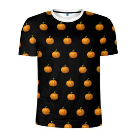 Мужская футболка 3D спортивная с принтом Хэллоуин узор тыквы в Белгороде, 100% полиэстер с улучшенными характеристиками | приталенный силуэт, круглая горловина, широкие плечи, сужается к линии бедра | день всех святых | джек | символ | тыквы | узор | урожай | хэллоуин