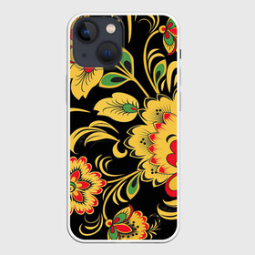 Чехол для iPhone 13 mini с принтом Хохлома в Белгороде,  |  | арт | вектор | желтый | зеленый | золотой | красный | народный рисунок | рисунок | хохлома | цветок | цветы | чёрный