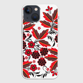 Чехол для iPhone 13 mini с принтом Хохлома в Белгороде,  |  | арт | белый | вектор | красный | народный рисунок | рисунок | хохлома | цветок | цветы | чёрный | ягода | ягоды