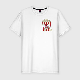 Мужская футболка хлопок Slim с принтом Поп-корн в Белгороде, 92% хлопок, 8% лайкра | приталенный силуэт, круглый вырез ворота, длина до линии бедра, короткий рукав | Тематика изображения на принте: popcorn | кино | поп корн | попкорн