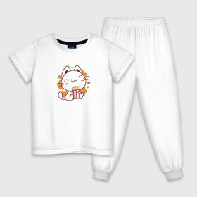 Детская пижама хлопок с принтом Поп-корн и кот в Белгороде, 100% хлопок |  брюки и футболка прямого кроя, без карманов, на брюках мягкая резинка на поясе и по низу штанин
 | popcorn | кино | кот | кошка | поп корн | попкорн