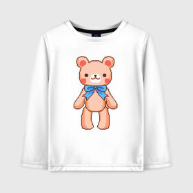 Детский лонгслив хлопок с принтом Pixel Bear в Белгороде, 100% хлопок | круглый вырез горловины, полуприлегающий силуэт, длина до линии бедер | bear | pixel | pixel bear | медведь | милый медведь | милый мишка | мишка | пиксельный медведь | пиксельный плюшевый мишка | плюшевый медведь | плюшевый мишка