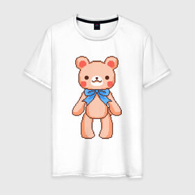 Мужская футболка хлопок с принтом Pixel Bear в Белгороде, 100% хлопок | прямой крой, круглый вырез горловины, длина до линии бедер, слегка спущенное плечо. | bear | pixel | pixel bear | медведь | милый медведь | милый мишка | мишка | пиксельный медведь | пиксельный плюшевый мишка | плюшевый медведь | плюшевый мишка