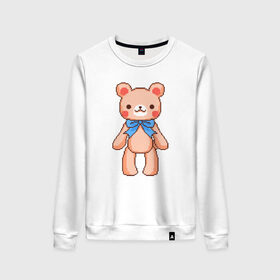 Женский свитшот хлопок с принтом Pixel Bear в Белгороде, 100% хлопок | прямой крой, круглый вырез, на манжетах и по низу широкая трикотажная резинка  | bear | pixel | pixel bear | медведь | милый медведь | милый мишка | мишка | пиксельный медведь | пиксельный плюшевый мишка | плюшевый медведь | плюшевый мишка