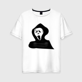 Женская футболка хлопок Oversize с принтом Крик в Белгороде, 100% хлопок | свободный крой, круглый ворот, спущенный рукав, длина до линии бедер
 | жнец | жнецы | крик | приведение | приведения | призрак | призраки | ужас | хэллоуин