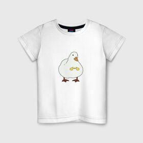 Детская футболка хлопок с принтом Shy duck в Белгороде, 100% хлопок | круглый вырез горловины, полуприлегающий силуэт, длина до линии бедер | duck | mem | застенчивая утка | мем | милая утка | прикол | птица | утка | юмор