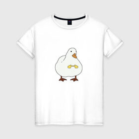 Женская футболка хлопок с принтом Shy duck в Белгороде, 100% хлопок | прямой крой, круглый вырез горловины, длина до линии бедер, слегка спущенное плечо | duck | mem | застенчивая утка | мем | милая утка | прикол | птица | утка | юмор