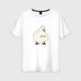 Женская футболка хлопок Oversize с принтом Shy duck в Белгороде, 100% хлопок | свободный крой, круглый ворот, спущенный рукав, длина до линии бедер
 | duck | mem | застенчивая утка | мем | милая утка | прикол | птица | утка | юмор