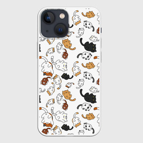 Чехол для iPhone 13 mini с принтом Котята паттерн в Белгороде,  |  | белый кот | кот | котики паттерн | коты паттерн | котята | котята паттерн | много котиков | много котов | паттерн | рыжий кот | черный кот