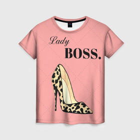 Женская футболка 3D с принтом Леди Босс в Белгороде, 100% полиэфир ( синтетическое хлопкоподобное полотно) | прямой крой, круглый вырез горловины, длина до линии бедер | Тематика изображения на принте: босс | девушка | леди | леопардовый | пафос | розовый