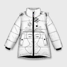 Зимняя куртка для девочек 3D с принтом знания космос в Белгороде, ткань верха — 100% полиэстер; подклад — 100% полиэстер, утеплитель — 100% полиэстер. | длина ниже бедра, удлиненная спинка, воротник стойка и отстегивающийся капюшон. Есть боковые карманы с листочкой на кнопках, утяжки по низу изделия и внутренний карман на молнии. 

Предусмотрены светоотражающий принт на спинке, радужный светоотражающий элемент на пуллере молнии и на резинке для утяжки. | девушка | женщина | книга | космос | минимализм | планеты | тумблер | чб
