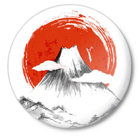 Значок с принтом Гора Фудзи в Белгороде,  металл | круглая форма, металлическая застежка в виде булавки | азия | аниме | гора | гора фудзи | кимоно | китай | манга | сакура | суши | фудзияма | цунами | япония