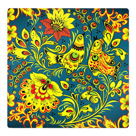 Магнитный плакат 3Х3 с принтом Хохлома в Белгороде, Полимерный материал с магнитным слоем | 9 деталей размером 9*9 см | арт | вектор | желтый | зеленый | золотой | красный | народный рисунок | рисунок | синий | хохлома | цветок | цветы | чёрный | ягода | ягоды