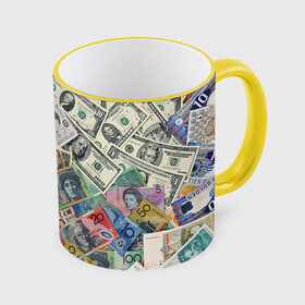 Кружка с полной запечаткой с принтом Деньги в Белгороде, керамика | ёмкость 330 мл | арт | банкноты | валюта | деньги | доллары | зеленый | иена | красный | серый | синий | фунт стерлингов | юани