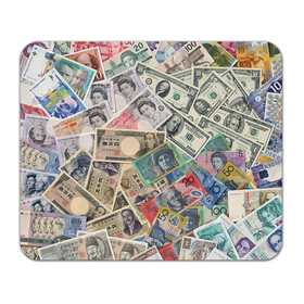 Коврик для мышки прямоугольный с принтом Деньги в Белгороде, натуральный каучук | размер 230 х 185 мм; запечатка лицевой стороны | арт | банкноты | валюта | деньги | доллары | зеленый | иена | красный | серый | синий | фунт стерлингов | юани
