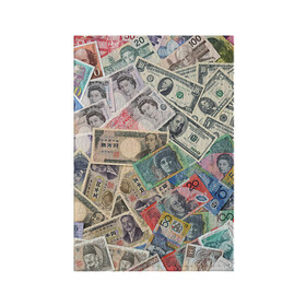 Обложка для паспорта матовая кожа с принтом Деньги в Белгороде, натуральная матовая кожа | размер 19,3 х 13,7 см; прозрачные пластиковые крепления | арт | банкноты | валюта | деньги | доллары | зеленый | иена | красный | серый | синий | фунт стерлингов | юани