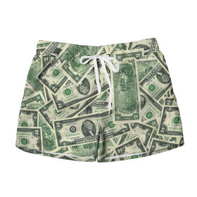 Женские шорты 3D с принтом Доллар в Белгороде, 100% полиэстер | прямой крой, два кармана без застежек по бокам. Мягкая трикотажная резинка на поясе, внутри которой широкие завязки. Длина до середины бедра | 100 долларов | арт | банкноты | валюта | деньги | доллар | зеленый | рисунок | сто | сто долларов