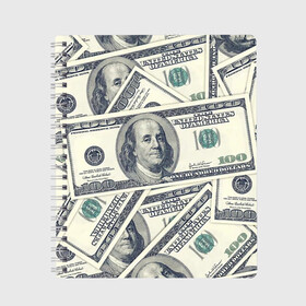 Тетрадь с принтом Доллары в Белгороде, 100% бумага | 48 листов, плотность листов — 60 г/м2, плотность картонной обложки — 250 г/м2. Листы скреплены сбоку удобной пружинной спиралью. Уголки страниц и обложки скругленные. Цвет линий — светло-серый
 | 100 долларов | арт | банкноты | валюта | деньги | доллары | зеленый | зелень | сто | сто долларов