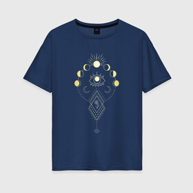 Женская футболка хлопок Oversize с принтом Фазы луны в Белгороде, 100% хлопок | свободный крой, круглый ворот, спущенный рукав, длина до линии бедер
 | moon | золото | лунный цикл | мистика | небо | фазы луны