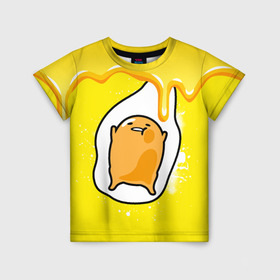 Детская футболка 3D с принтом Gudetama в Белгороде, 100% гипоаллергенный полиэфир | прямой крой, круглый вырез горловины, длина до линии бедер, чуть спущенное плечо, ткань немного тянется | gudetama | анимешное яйцо | гудетама | желток | стекающее яйцо | яичница