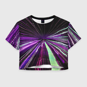 Женская футболка Crop-top 3D с принтом Rollo в Белгороде, 100% полиэстер | круглая горловина, длина футболки до линии талии, рукава с отворотами | abstraction | blur | immersion | light | lines | long exposure | purple | абстракция | длинная выдержка | линии | погружение | размытость | свет | фиолетовый