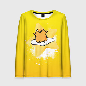 Женский лонгслив 3D с принтом Gudetama в Белгороде, 100% полиэстер | длинные рукава, круглый вырез горловины, полуприлегающий силуэт | Тематика изображения на принте: gudetama | анимешное яйцо | гудетама | желток | стекающее яйцо | яичница