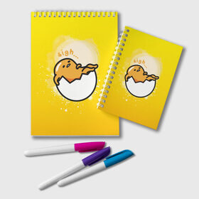 Блокнот с принтом Gudetama в Белгороде, 100% бумага | 48 листов, плотность листов — 60 г/м2, плотность картонной обложки — 250 г/м2. Листы скреплены удобной пружинной спиралью. Цвет линий — светло-серый
 | gudetama | анимешное яйцо | гудетама | желток | стекающее яйцо | яичница