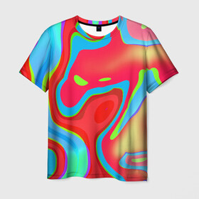 Мужская футболка 3D с принтом Цветное безумие  в Белгороде, 100% полиэфир | прямой крой, круглый вырез горловины, длина до линии бедер | абстракция | камуфляж | кляксы | краски | линии | неон | неоновая абстракция | неоновый принт | неоновый рисунок | пятна | разводы | разноцветное