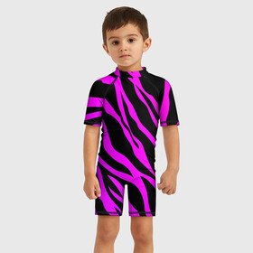 Детский купальный костюм 3D с принтом Неоновая зебра в Белгороде, Полиэстер 85%, Спандекс 15% | застежка на молнии на спине | абстракция | зебра | камуфляж | кляксы | краски | линии | неон | неоновая абстракция | неоновый принт | неоновый рисунок | пятна | разводы | разноцветное