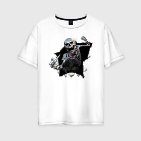 Женская футболка хлопок Oversize с принтом Жест в Белгороде, 100% хлопок | свободный крой, круглый ворот, спущенный рукав, длина до линии бедер
 | bones | gesture | jaw | skeleton | skull | жест | кости | пасть | скелет | череп