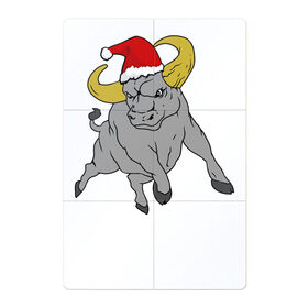 Магнитный плакат 2Х3 с принтом Новогодний Бык в Белгороде, Полимерный материал с магнитным слоем | 6 деталей размером 9*9 см | christmas | new year | winter | буйвол | бык | бычок | дед мороз | дикий | животные | звери | зима | зимний | знак зодиака | зодиак | колпак | корова | лошадь | мультяшный | новый год | подарок | праздник | рождество
