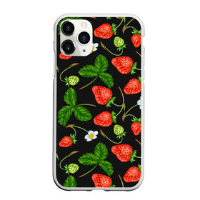 Чехол для iPhone 11 Pro Max матовый с принтом Клубника в Белгороде, Силикон |  | арт | белые цветы | белый | белый цветок | зеленый | клубника | красный | листва | листья | растение | рисунок | цветок | цветы