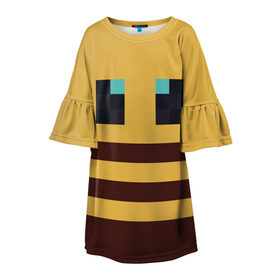 Детское платье 3D с принтом Minecraft Bee в Белгороде, 100% полиэстер | прямой силуэт, чуть расширенный к низу. Круглая горловина, на рукавах — воланы | bee | minecraft | майнкрафт | пчела | пчёлка | пчелобав