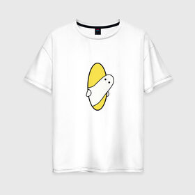 Женская футболка хлопок Oversize с принтом Portal 2 (парная) в Белгороде, 100% хлопок | свободный крой, круглый ворот, спущенный рукав, длина до линии бедер
 | game | portal | арт | игра | на двоих | парная | портал | прикол | рисунок | телепортация | человечек