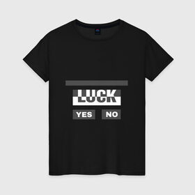 Женская футболка хлопок с принтом Luck в Белгороде, 100% хлопок | прямой крой, круглый вырез горловины, длина до линии бедер, слегка спущенное плечо | белый | геометрия | да | квадраты | нет | серый | слова | счастливчик | удача