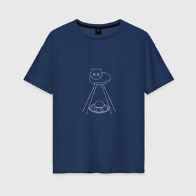 Женская футболка хлопок Oversize с принтом Сбой системы в Белгороде, 100% хлопок | свободный крой, круглый ворот, спущенный рукав, длина до линии бедер
 | Тематика изображения на принте: cat | животные | инопланетяне | кот | котик | нло | прикол | пришельцы | юмор