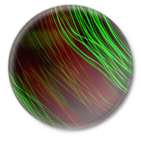 Значок с принтом Qleen в Белгороде,  металл | круглая форма, металлическая застежка в виде булавки | abstraction | blur | green | light | lines | абстракция | зелёный | линии | размытость | свет