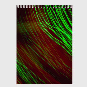 Скетчбук с принтом Qleen в Белгороде, 100% бумага
 | 48 листов, плотность листов — 100 г/м2, плотность картонной обложки — 250 г/м2. Листы скреплены сверху удобной пружинной спиралью | abstraction | blur | green | light | lines | абстракция | зелёный | линии | размытость | свет