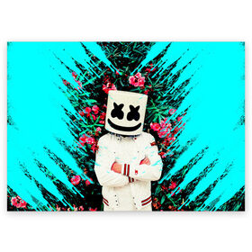 Поздравительная открытка с принтом MARSHMELLO в Белгороде, 100% бумага | плотность бумаги 280 г/м2, матовая, на обратной стороне линовка и место для марки
 | fortnite | marshmallo | marshmallow | marshmello | marshmellow | маршмелло | маршмеллоу | розы | фортнайт