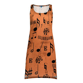 Платье-майка 3D с принтом Ноты в Белгороде, 100% полиэстер | полуприлегающий силуэт, широкие бретели, круглый вырез горловины, удлиненный подол сзади. | музыка | нотный стан | ноты | текстуры | узор | узор ноты