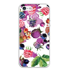 Чехол для iPhone 5/5S матовый с принтом Ягоды в Белгороде, Силикон | Область печати: задняя сторона чехла, без боковых панелей | арт | зеленый | краска | краски | красный | листок | листья | малина | пятна | пятна краски | растение | рисунок | синий | тёмный | фиолетовый | чёрная малина | черника