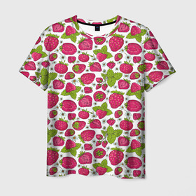 Мужская футболка 3D с принтом Клубника в Белгороде, 100% полиэфир | прямой крой, круглый вырез горловины, длина до линии бедер | арт | белые цветы | белый цветок | земляника | клубника | красная ягода | красные ягоды | лето | листочки | листья | рисунок | цветок | цветочки | цветы | ягода | ягоды