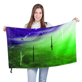 Флаг 3D с принтом GreenFer в Белгороде, 100% полиэстер | плотность ткани — 95 г/м2, размер — 67 х 109 см. Принт наносится с одной стороны | abstraction | art | blue | green | paint | stains | абстракция | арт | зелёный | краска | разводы | синий