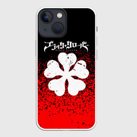 Чехол для iPhone 13 mini с принтом Пятилистник белого цвета на красно черном фоне в Белгороде,  |  | anime | black clover | аниме | боевик | буракку куро:ба | кино | комедия | магия | мультфильм | фэнтези | черный клевер | японская сёнэн манга