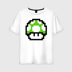Женская футболка хлопок Oversize с принтом Гриб Марио в Белгороде, 100% хлопок | свободный крой, круглый ворот, спущенный рукав, длина до линии бедер
 | 8 bit | 8 бит | 8bit | 8бит | art | dendy | mario | mushroom | pixel | super | арт | гриб | денди | марио | пиксель | супер